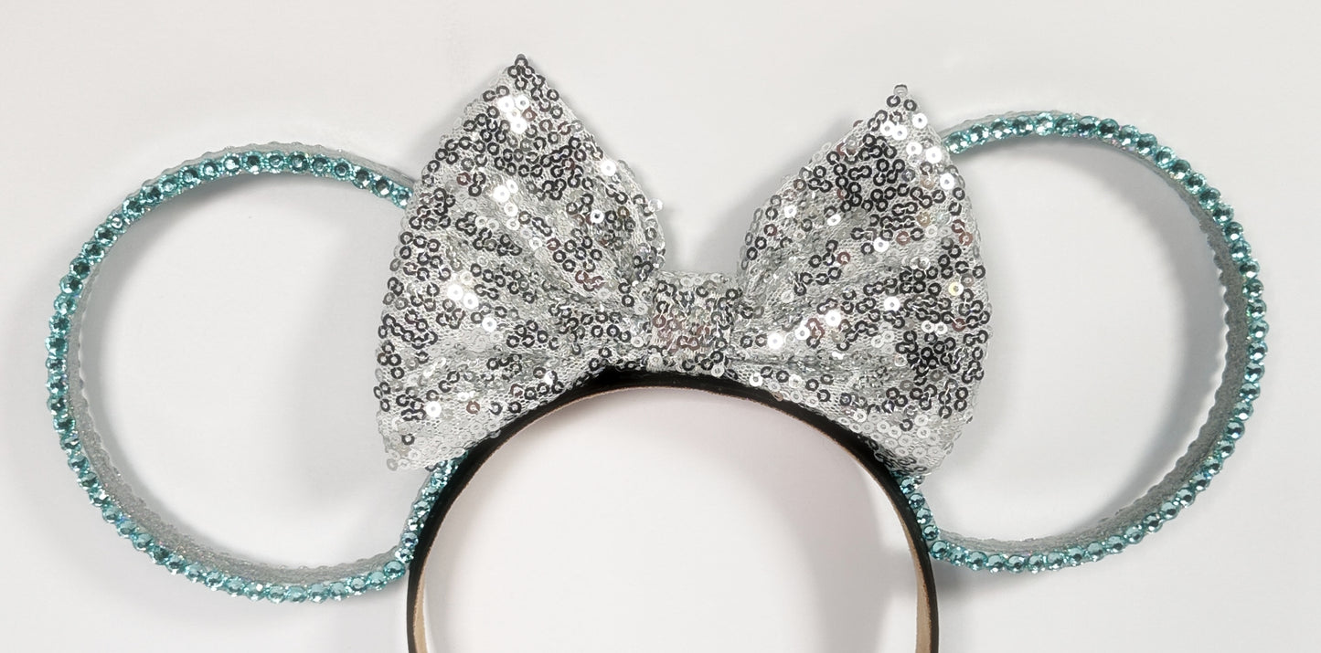 Classic Blue Rhinestone Silver Glitter Sparkle Ears