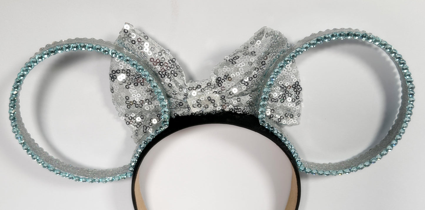Classic Blue Rhinestone Silver Glitter Sparkle Ears